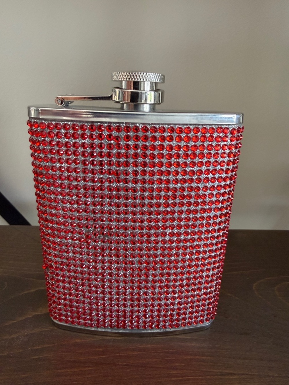 Oggi Red Jeweled Bling Stainless Steel Flask 6oz